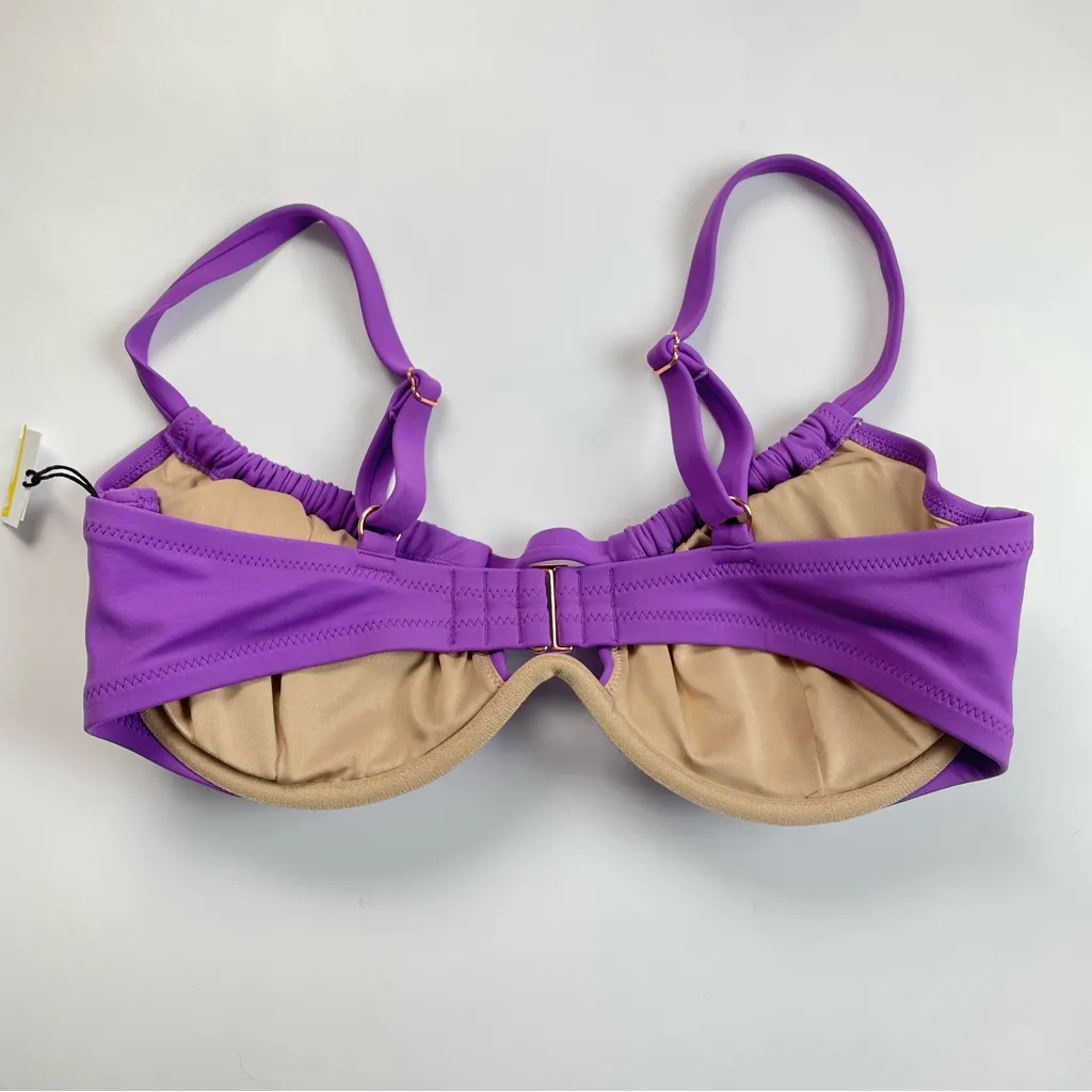 Shade &‎ Shore Bikini Top 36DD Underwire Purple Strappy Swim Tunneled Neckline - Image 3