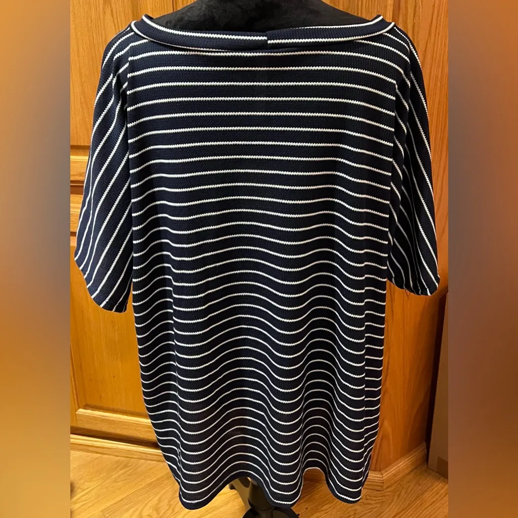 Forgotten Grace Dolman Sleeve Tie-Front Stripe Shirt Navy & White Plus Size 3X - Image 5