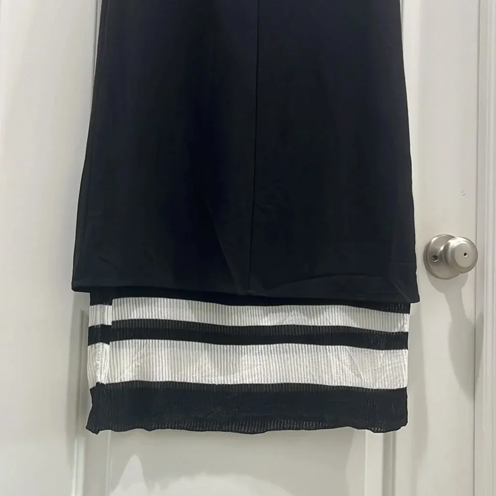 VINCE Black White Stripe Double Layer V-Neck Sleeveless Midi Dress Sz 8 - Image 7