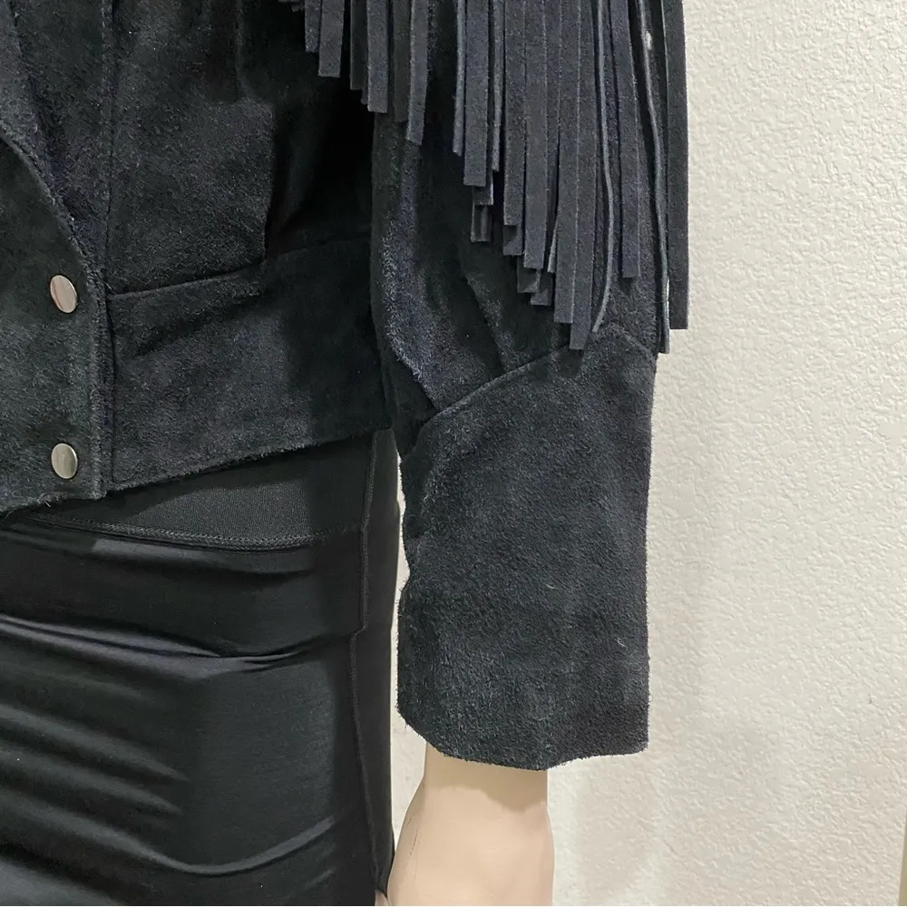 Vintage G4000 Black Fringe Conch Festival Western Leather Cropped Jacket Size S - Image 4