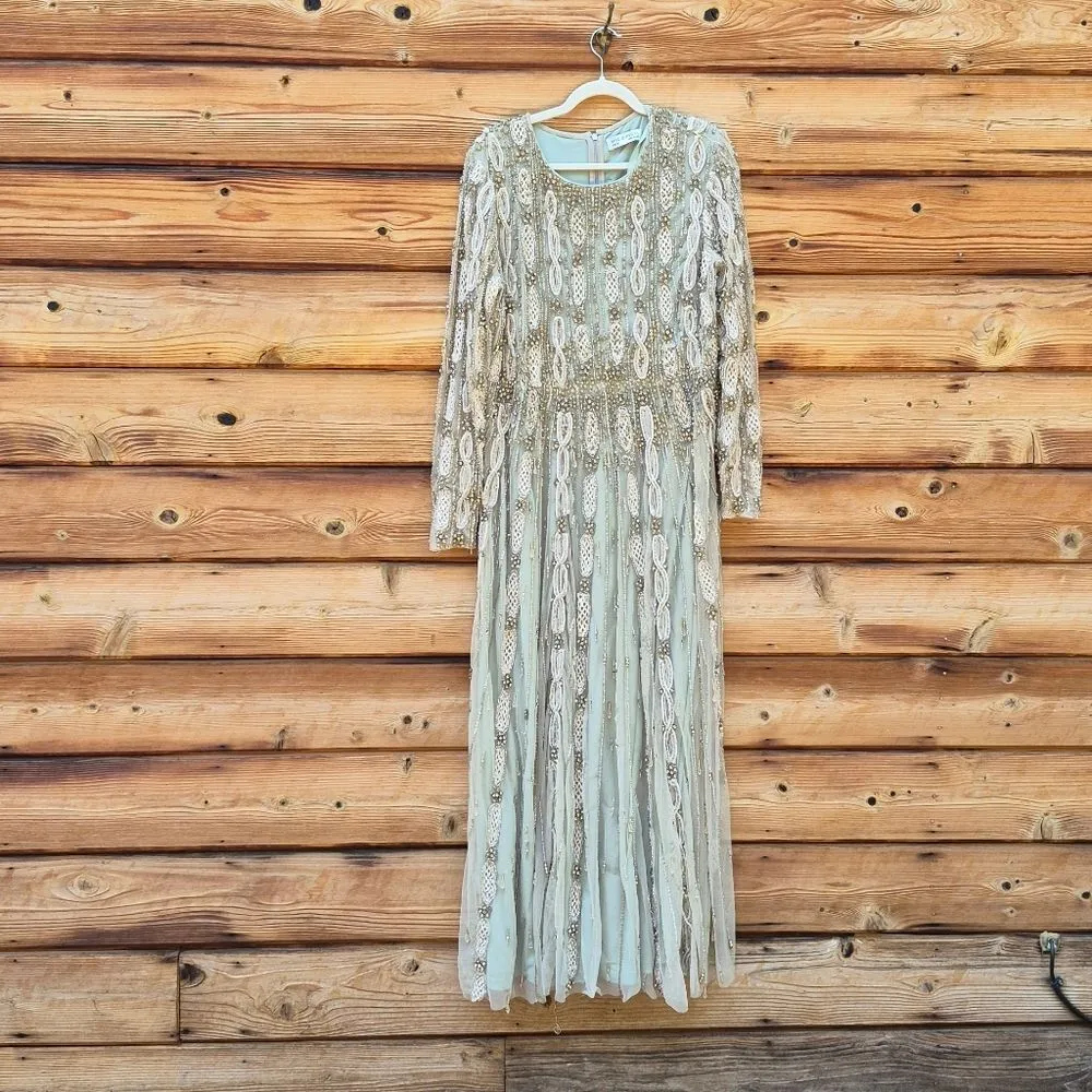 MAC DUGGAL 10077 Green Embellished Mesh Long Sleeve A Line Gown - Image 8