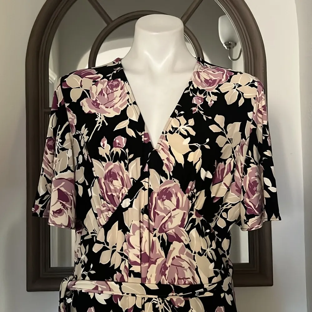 NEW Lauren Ralph Lauren Floral Belted Jersey Dress Size 16 EXCELLENT Retail $338 Black - Image 8