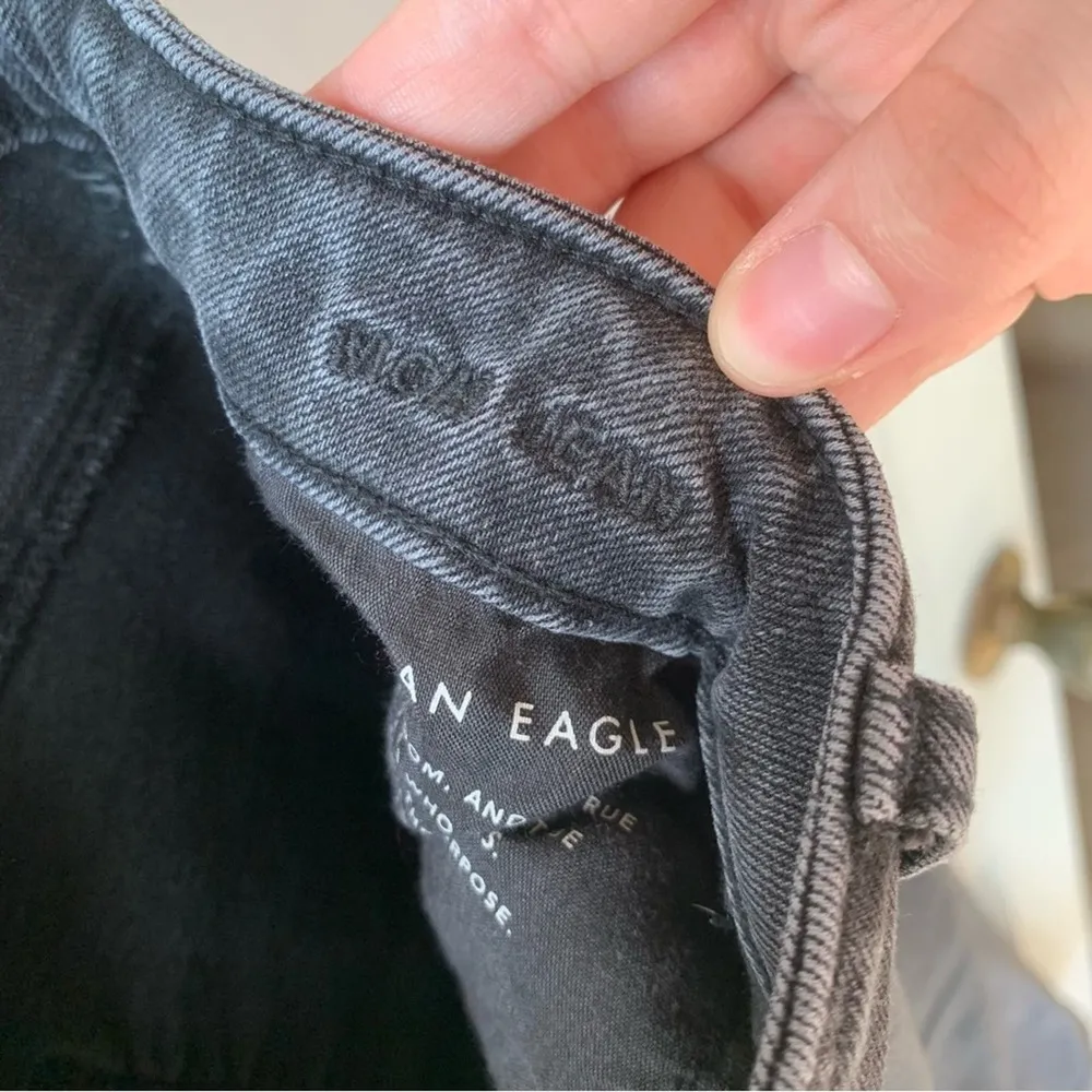 Mom High Rise Straight Leg Distressed Ripped Grey Jeans, Size 8 - Image 5