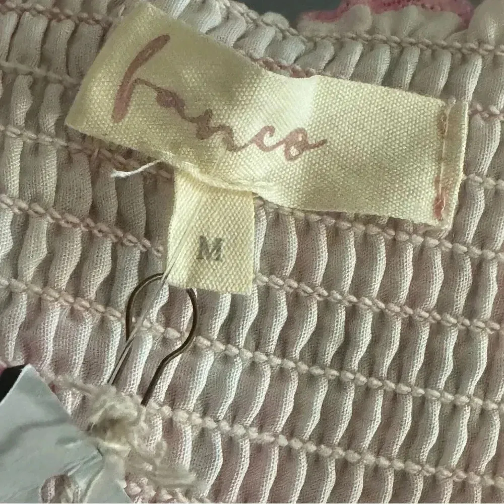 FANCO Pink Plaid Smocked Tube Top with Scalloped Edge and Shoulder Ties Size M Size M - Image 4