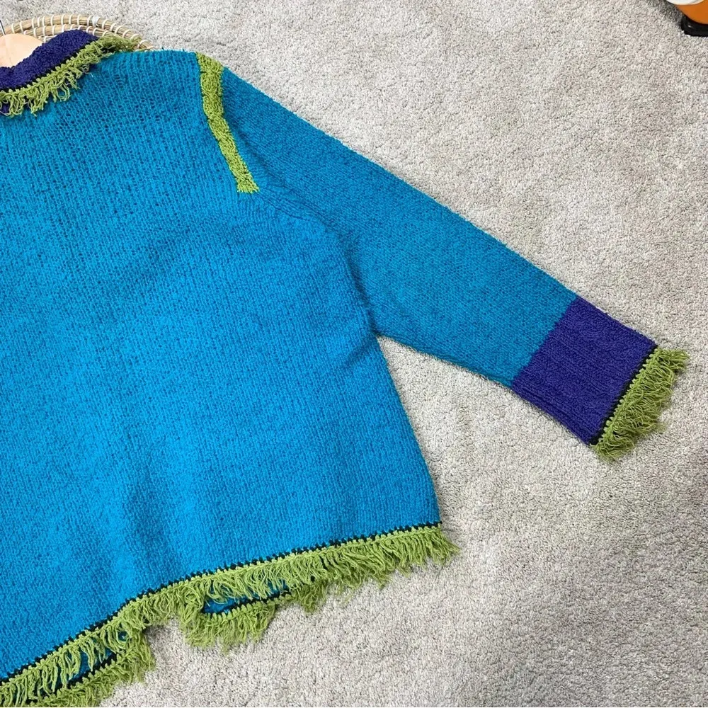 Design Options Philip & Jane Gordon Cardigan Knit Sweater Fringe Artsy Retro 1X Blue - Image 8