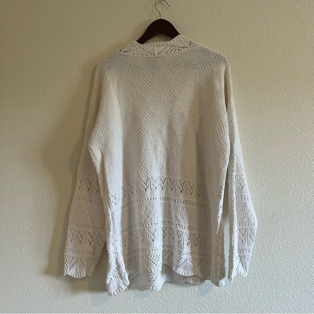 Via Max Vintage Cream / Off White Crochet Knit Grandpa Sweater Size L - Image 9