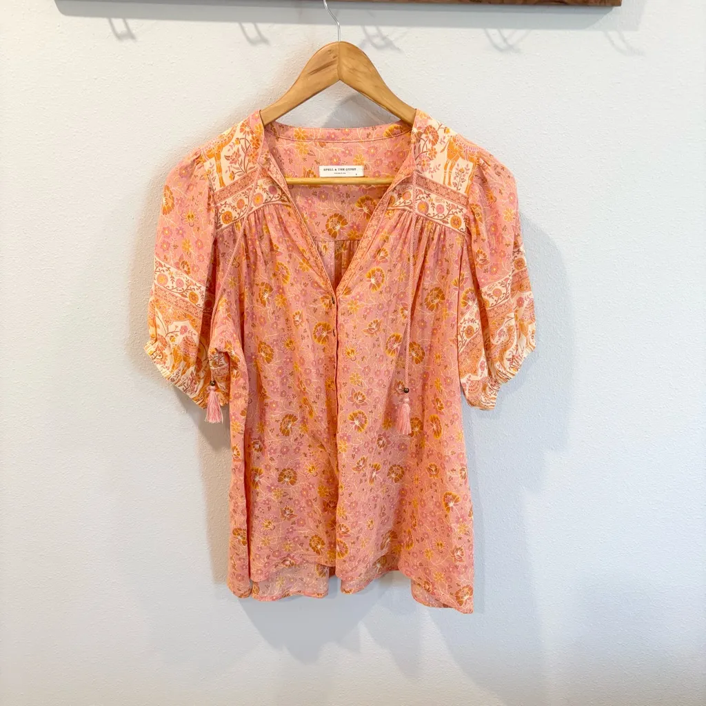 Spell‎ Sundown organic cotton blouse in Apricot size Small Pink - Image 4