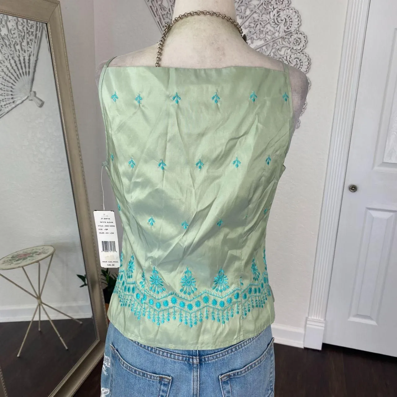 Deadstock NWT Early 2000's Mint Green Teal Blue Silk Fairy Camisole Top 6P / S Size undefined - Image 6