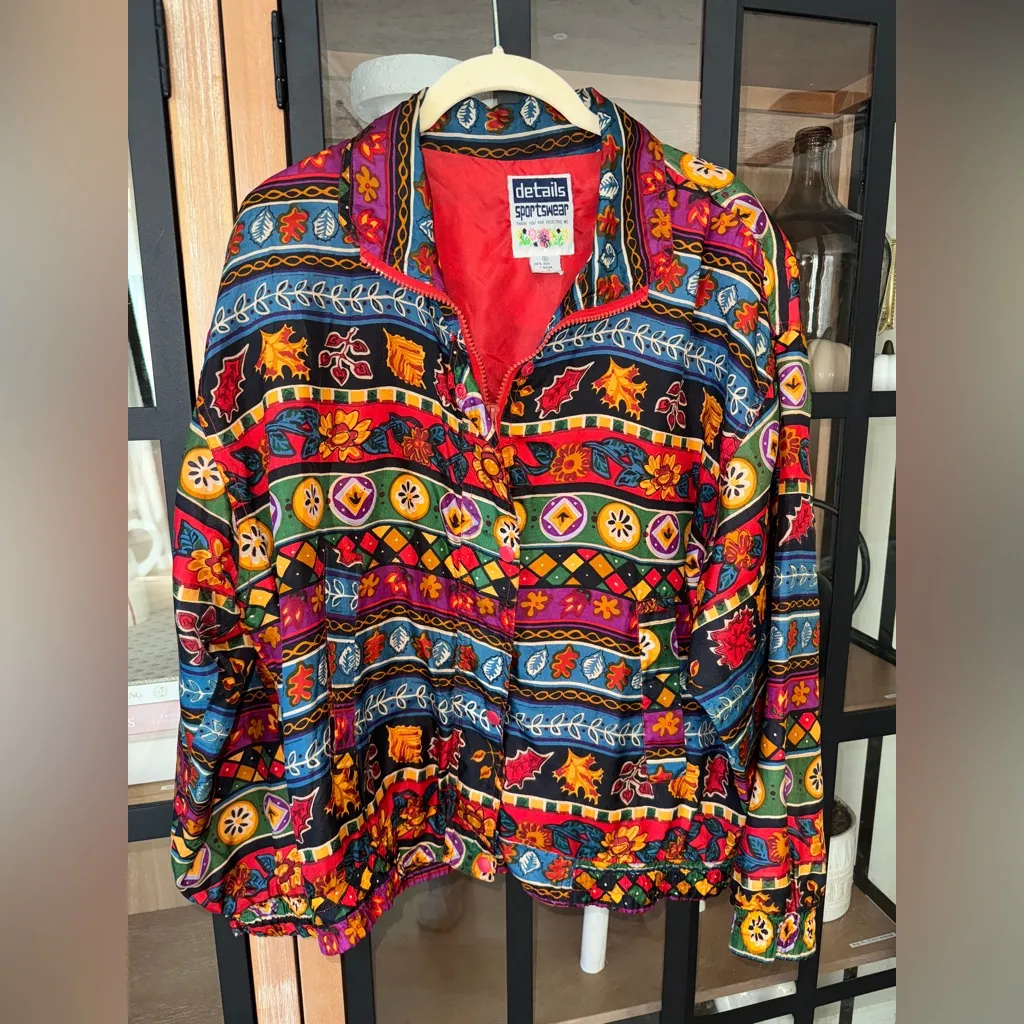 Vintage 90s silk Details Sportswear patchwork Print Windbreaker Jacket fall Red - Image 6