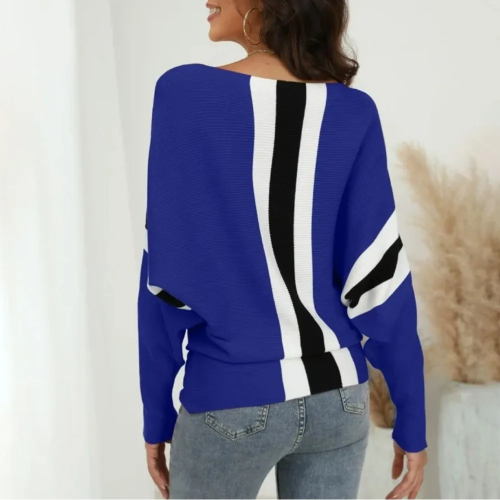 Off the shoulder batwing boat neck knit sweater - Image 3