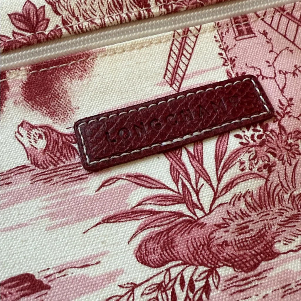 Longchamp Unique Toile Clutch Pouch Red and White Made In France - Image 3