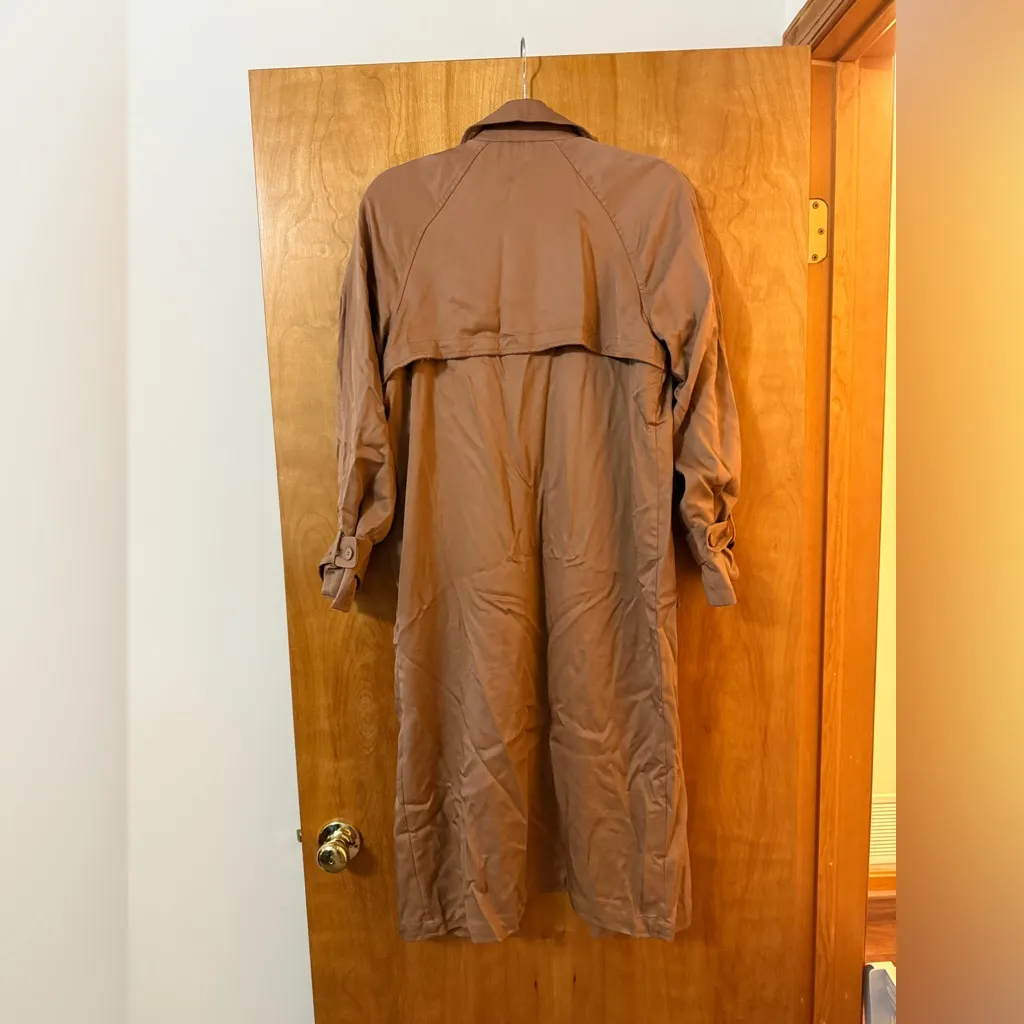 Elie. Elie Tahari Long Trench Coat Open Front Wide Lapel Unlined Brown Small - Image 9