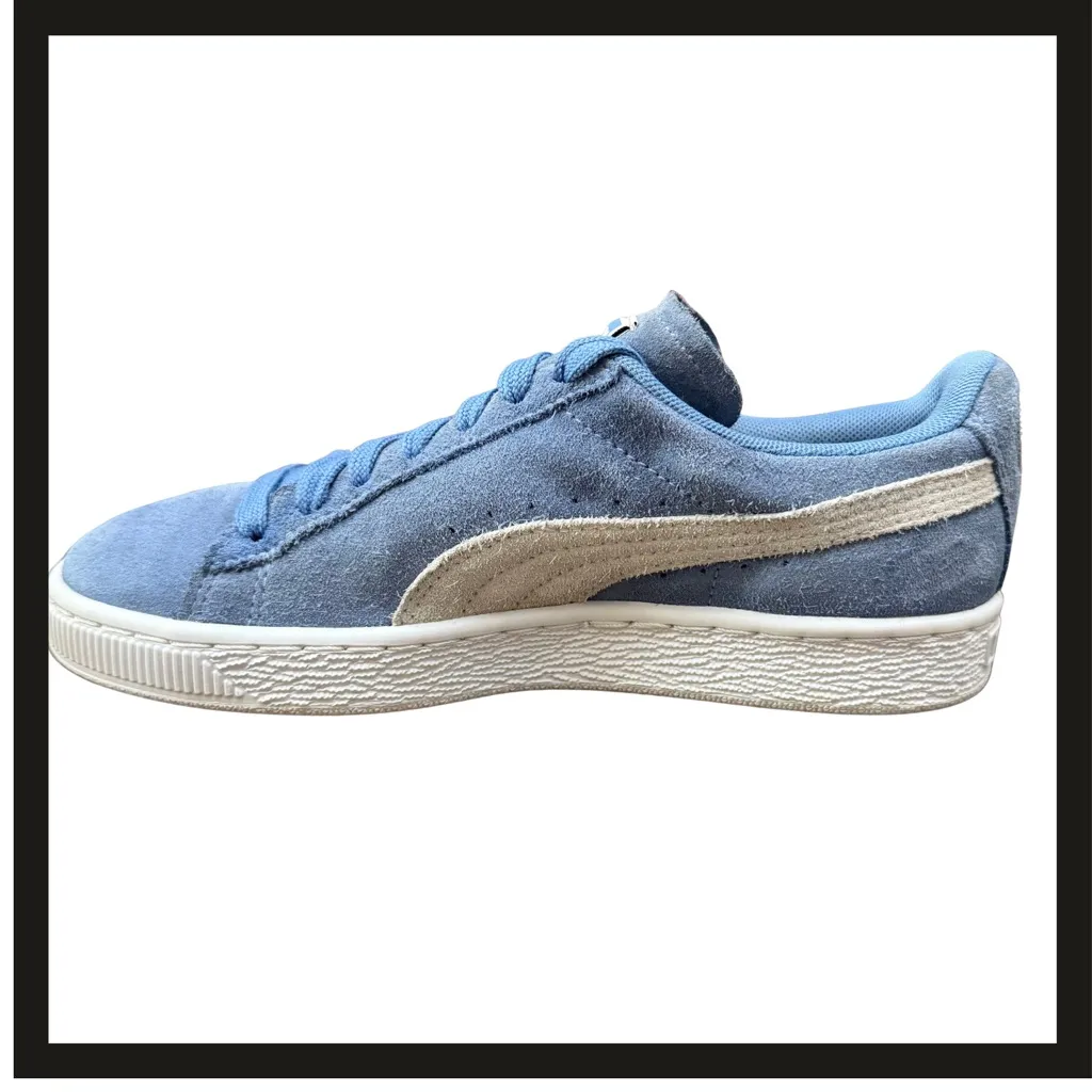 PUMA Suede Classic Blue Cream Low Top Sneakers Womens Size 6 | Art 355462-64 EUC - Image 2