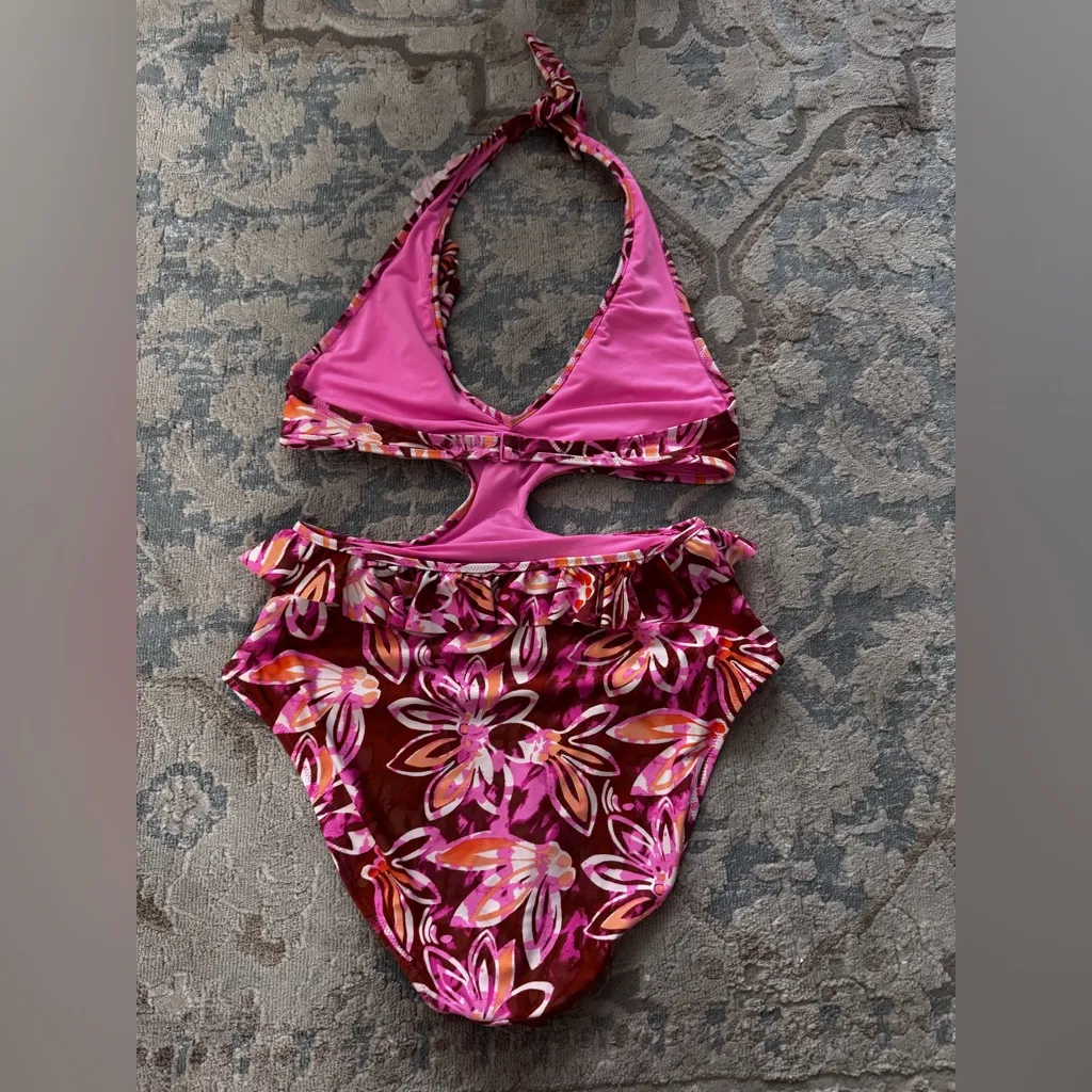 Aerie Ruffle Halter One Piece Swimsuit L Desert Sand - Image 5