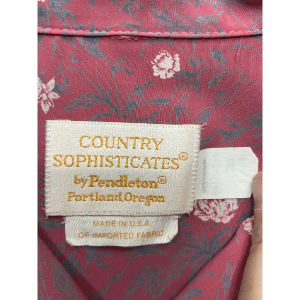 Vintage Country Sophisticates by Pendleton Pink Floral Button Up Blouse Medium - Image 4