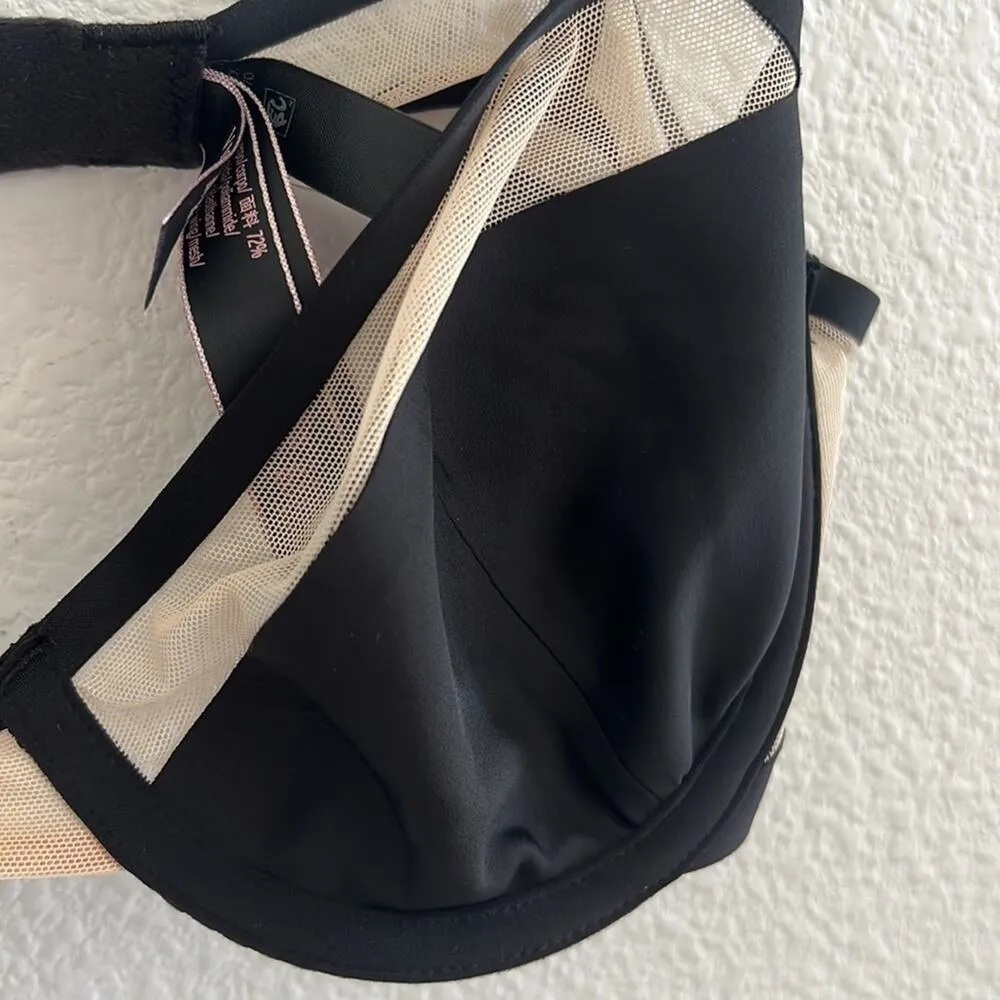 NWT Victoria's Secret Unlined Demi Bra Black Cream Mesh Underwired 32D - Image 4
