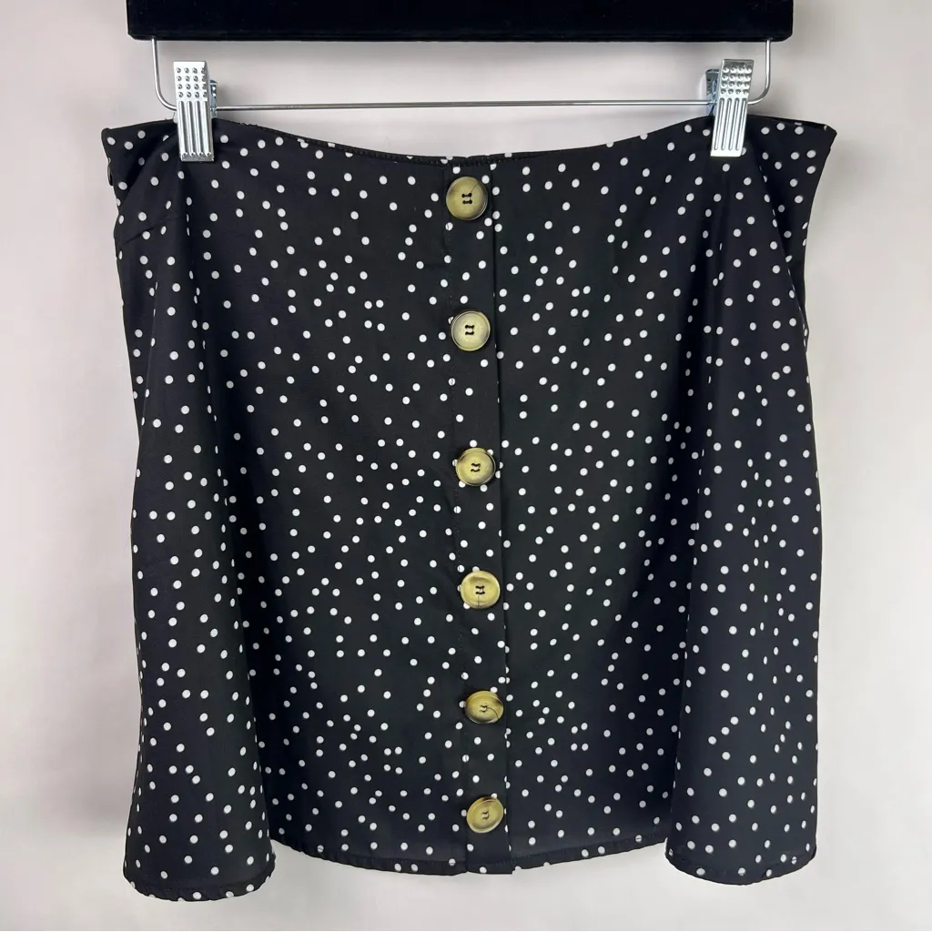 SHEIN Black Polka Dot Button Skirt, Polyester, Retro High Waist Mini - Image 2