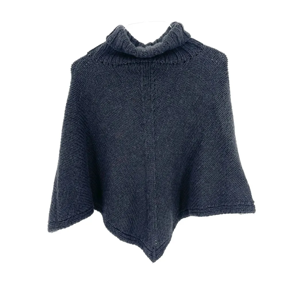 J. McLaughlin Wool Blend Black Turtleneck Knit Pullover Shrug Poncho Sweater - Image 3