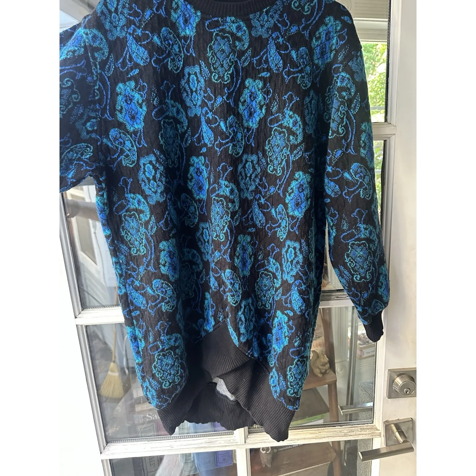 Vintage Jane Tise Black And Blue Floral Tunic Dress Esprit EUC - Image 5