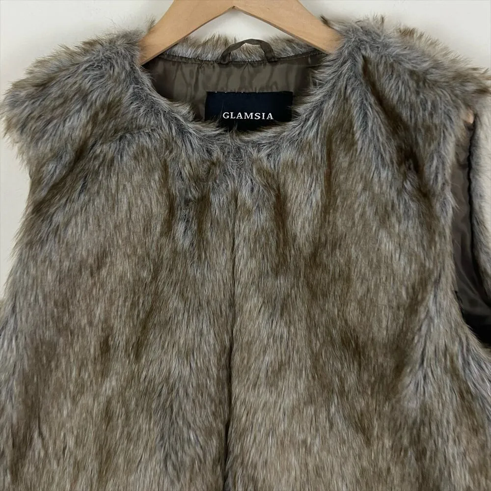 NWT Glamsia Faux Fur Vest in Tan/Brown Size XL - Image 4