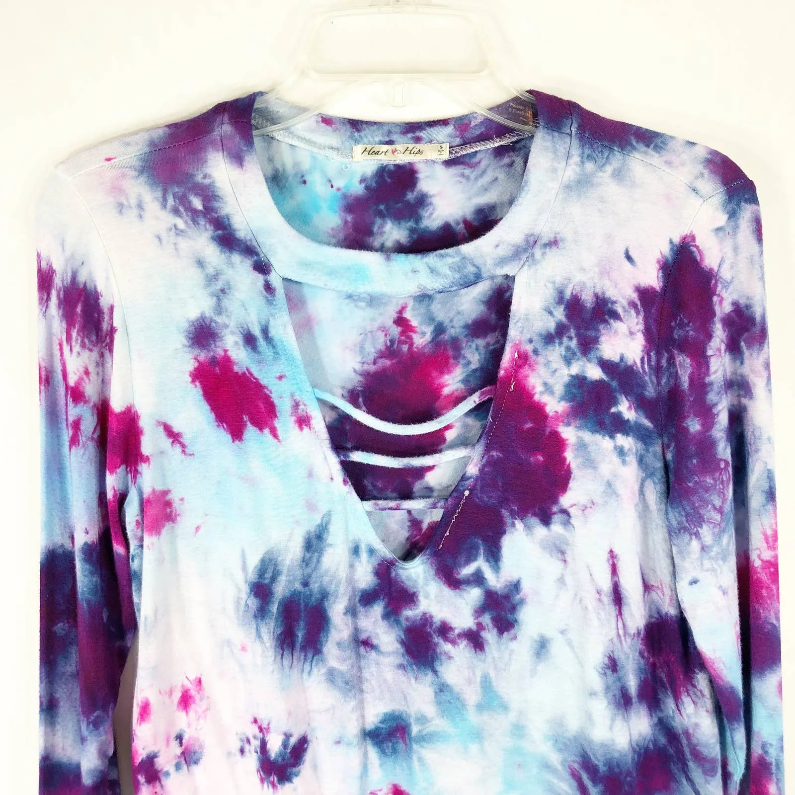 Heart Hips Medium Top Handmade Tie Dye‎ Fancy Frills Blue Pink Purple V Neck 568 - Image 4