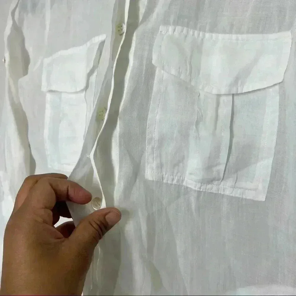 Theory Marandel White Lawn Shirt Long Button Down size p - Image 7