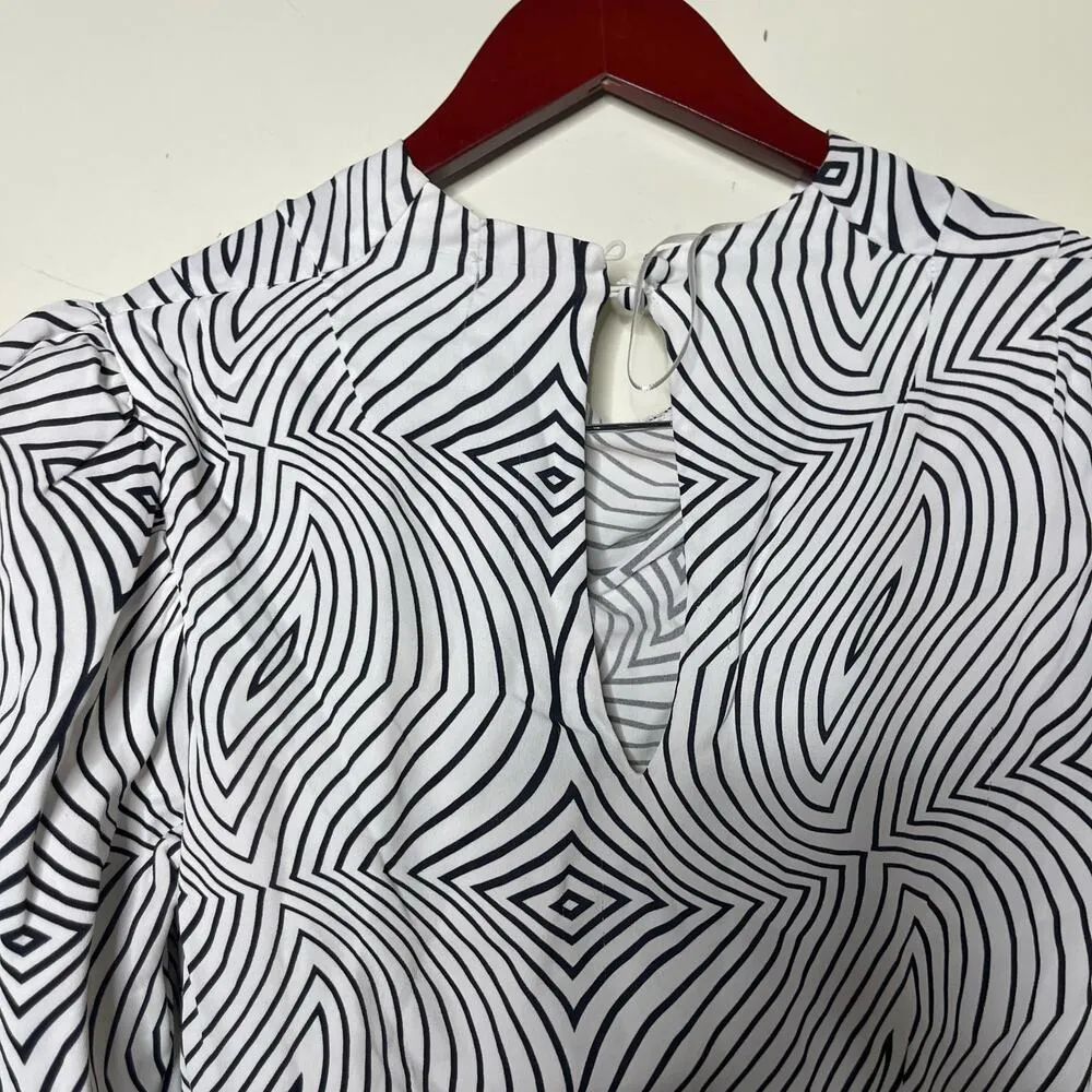 De La Vali Black White Trippy Bluemoon Top Blouse sz UK 10 US 6 - Image 5