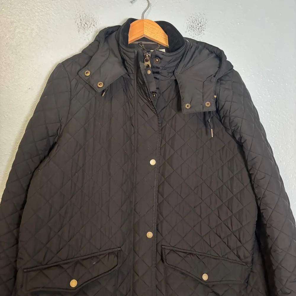 Joules Chatsworth Black Showerproof Long Diamond Quilted Coat Hooded Size 14 - Image 5
