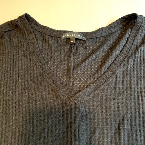 Gibsonlook Womens Black‎ Waffle Knit V-Neck Long Sleeve Top Size XS - Image 5