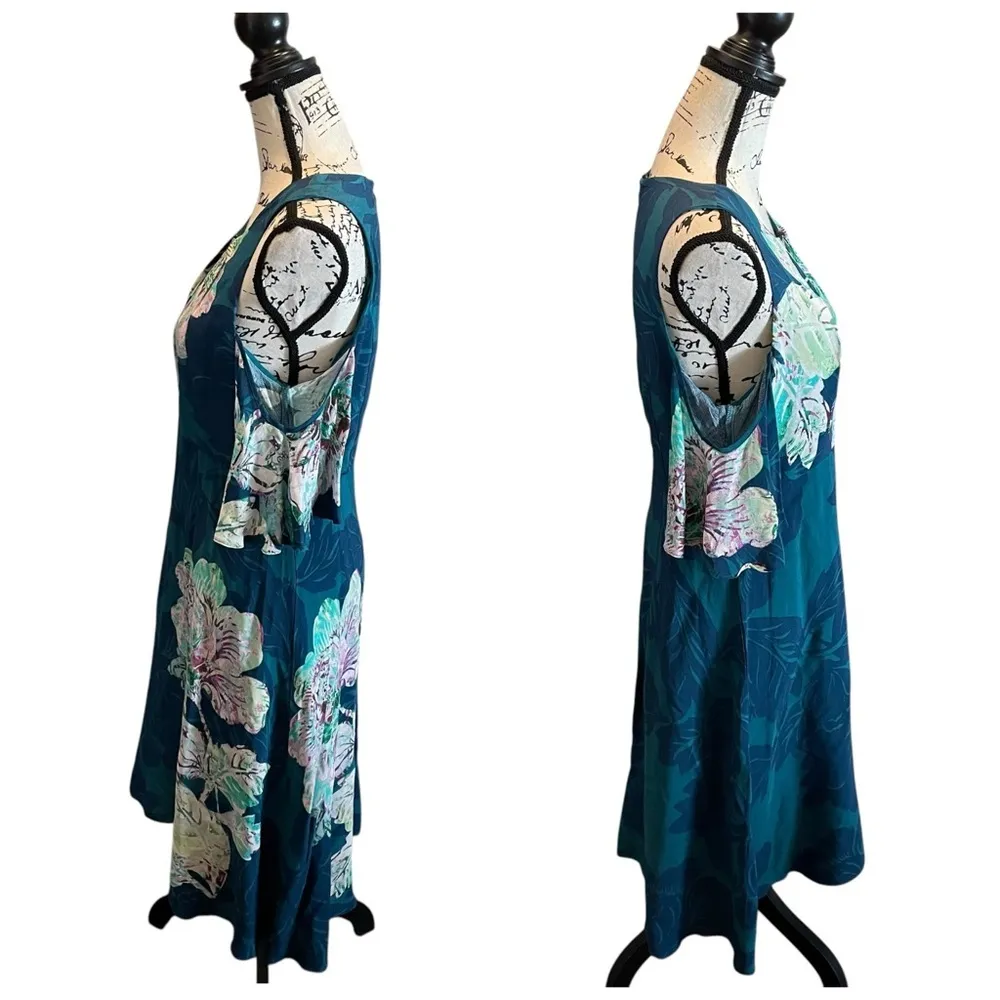 MAEVE Anthropologie Elia Floral Print Dress Cold Shoulder Blue Teal Size 10 NWOT - Image 7