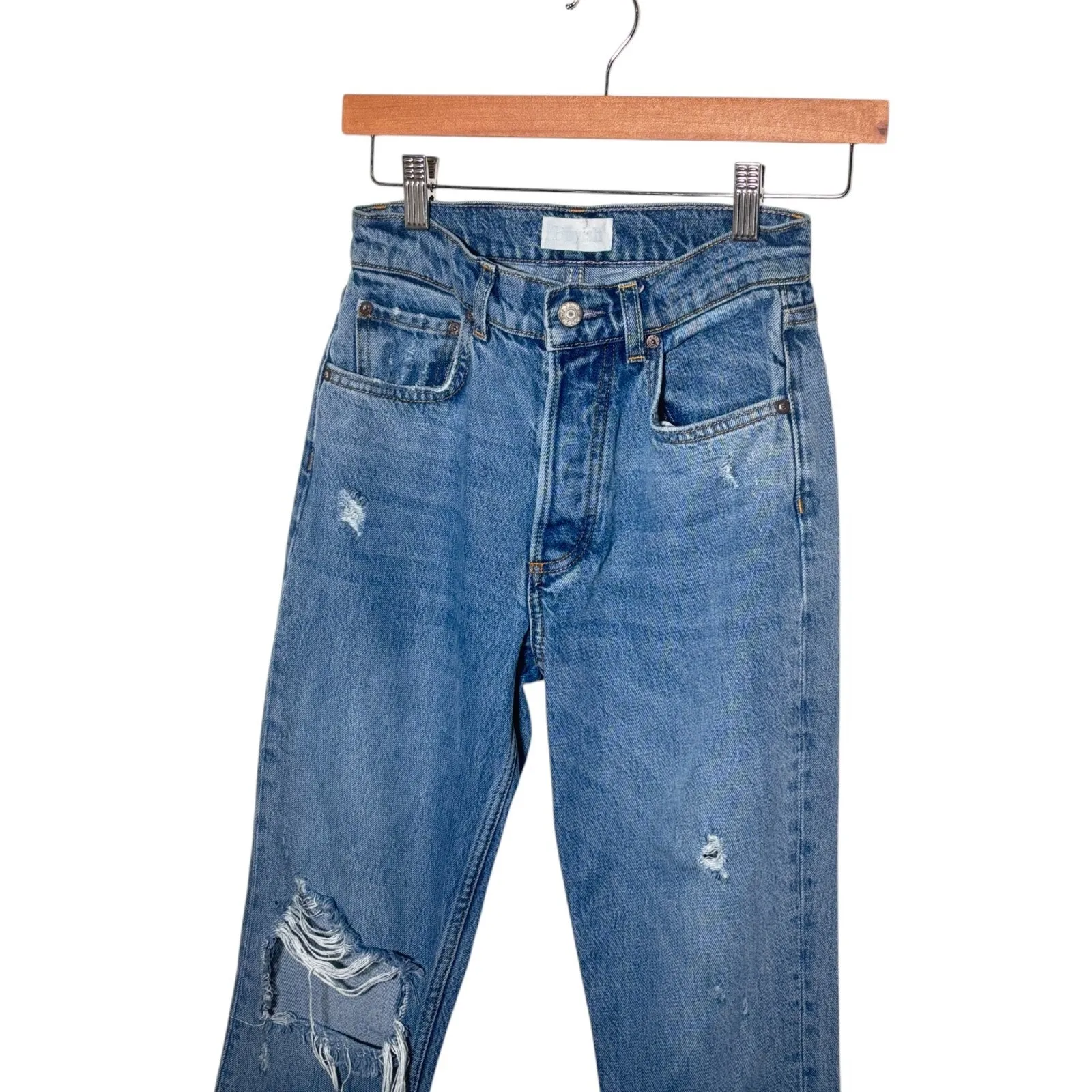 Boyish By HER The Billy High Rise Skinny Jeans 24 Medium Wash Blue Button Fly - Image 3