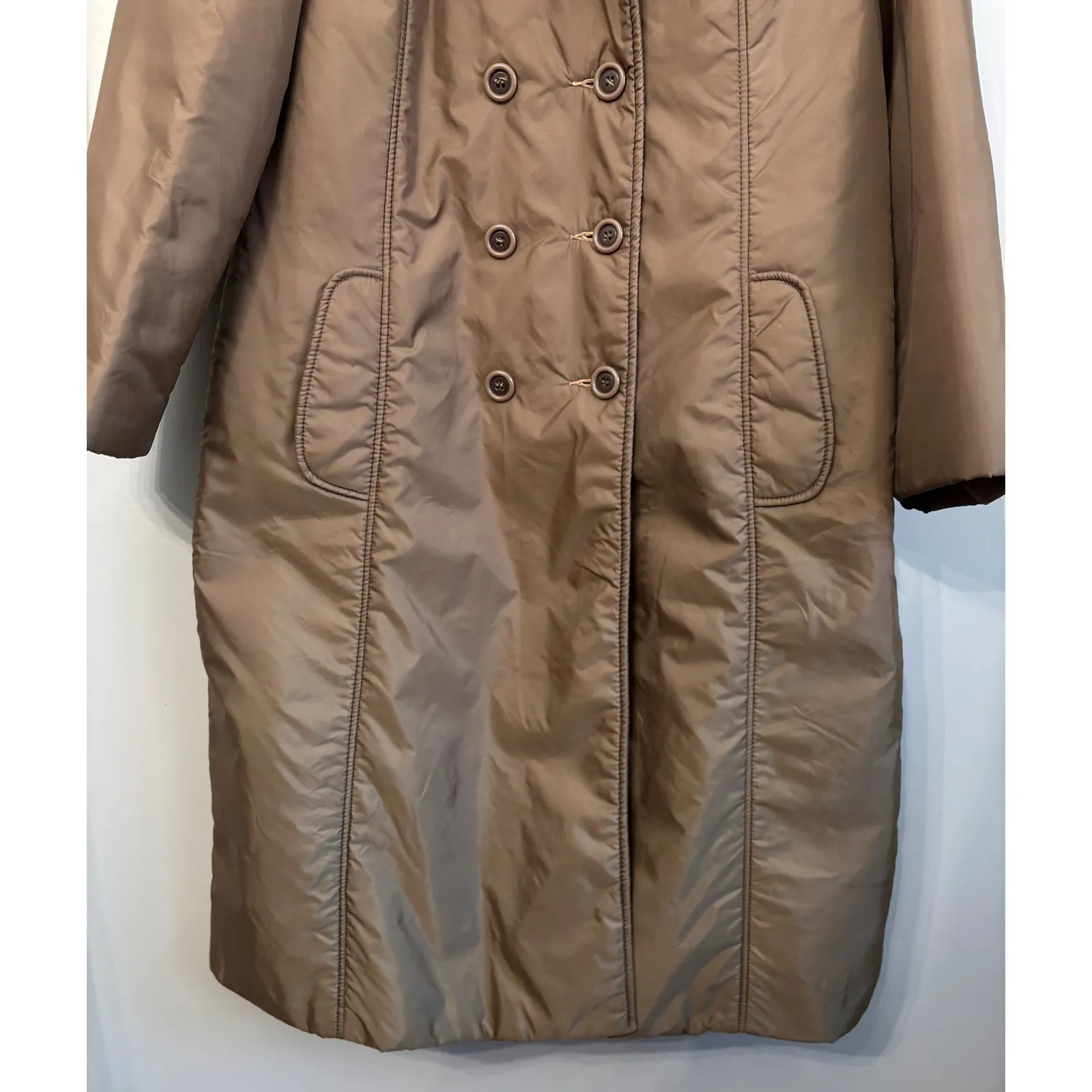 Bromleigh Womens L Jacket Green Double Breasted Trench Coat Hong Kong Tan Size L - Image 3