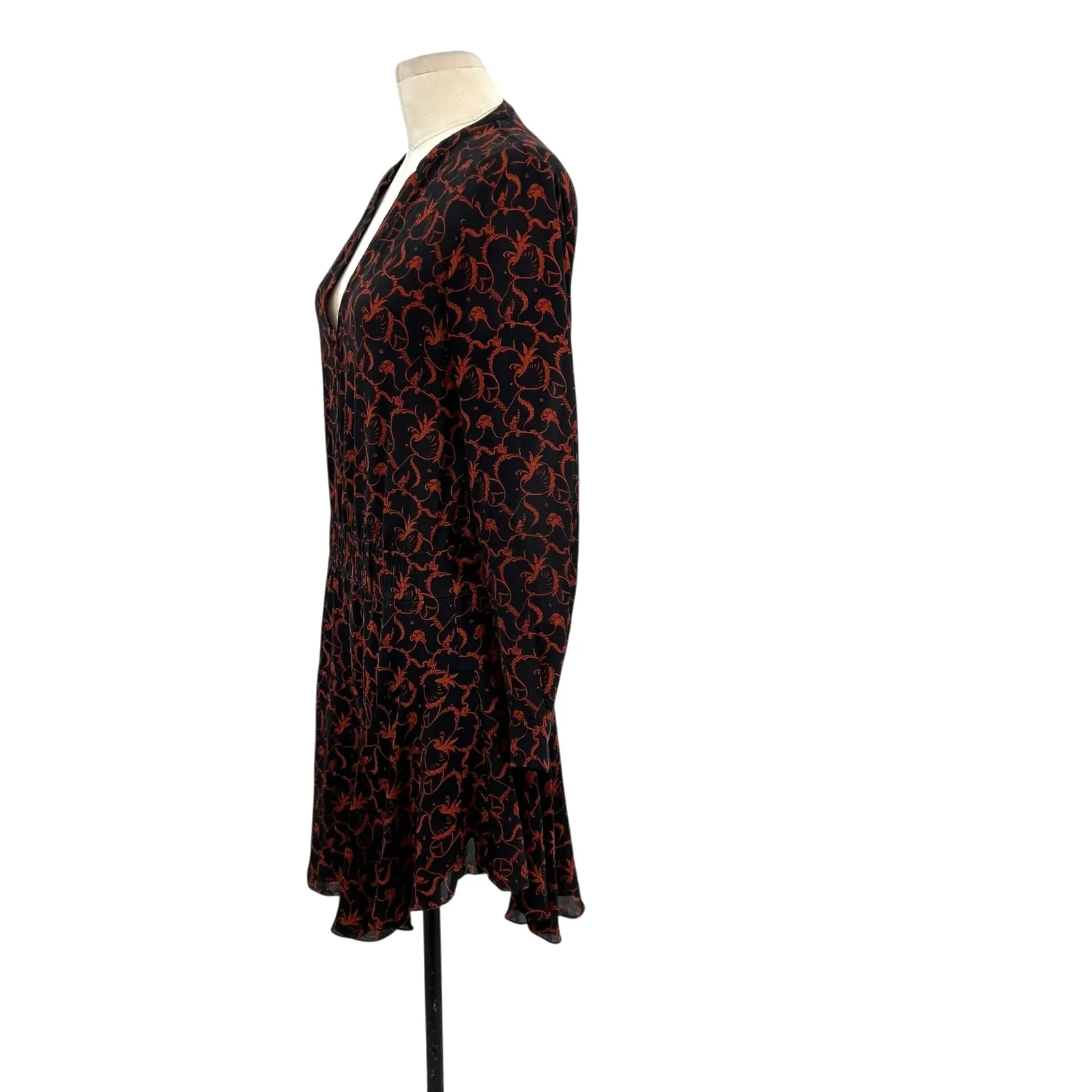 A.L.C. Legend Dress Silk Long Sleeve Paisley Print Rust Black Size 6 - Image 6