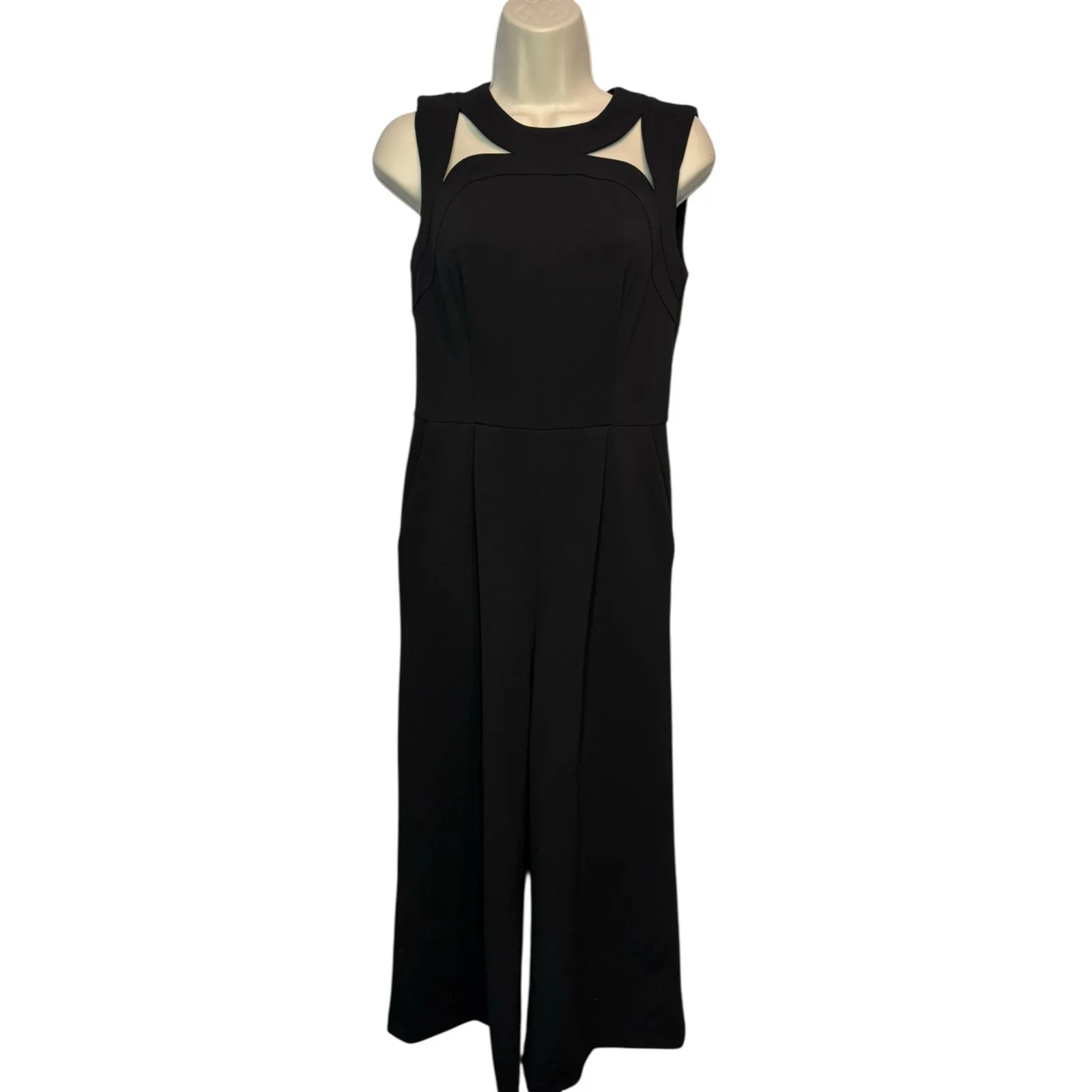 Calvin Klein Black Sleeveless Cutout Wide Leg Silhouette Jumpsuit Women's Size 4 - Image 2