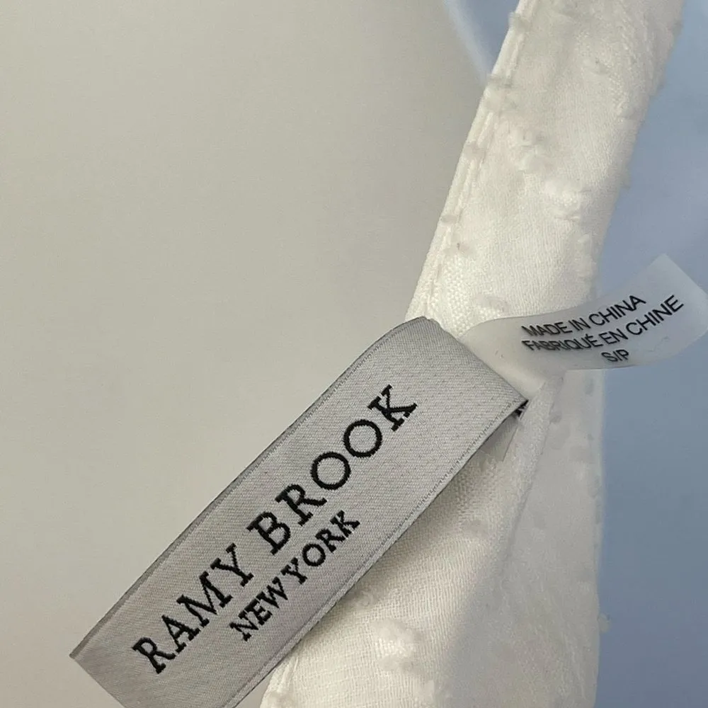 Ramy Brook Carl Deep V-Neck Smocked Tiered Textured Ruffle Mini Dress Ivory - Image 10