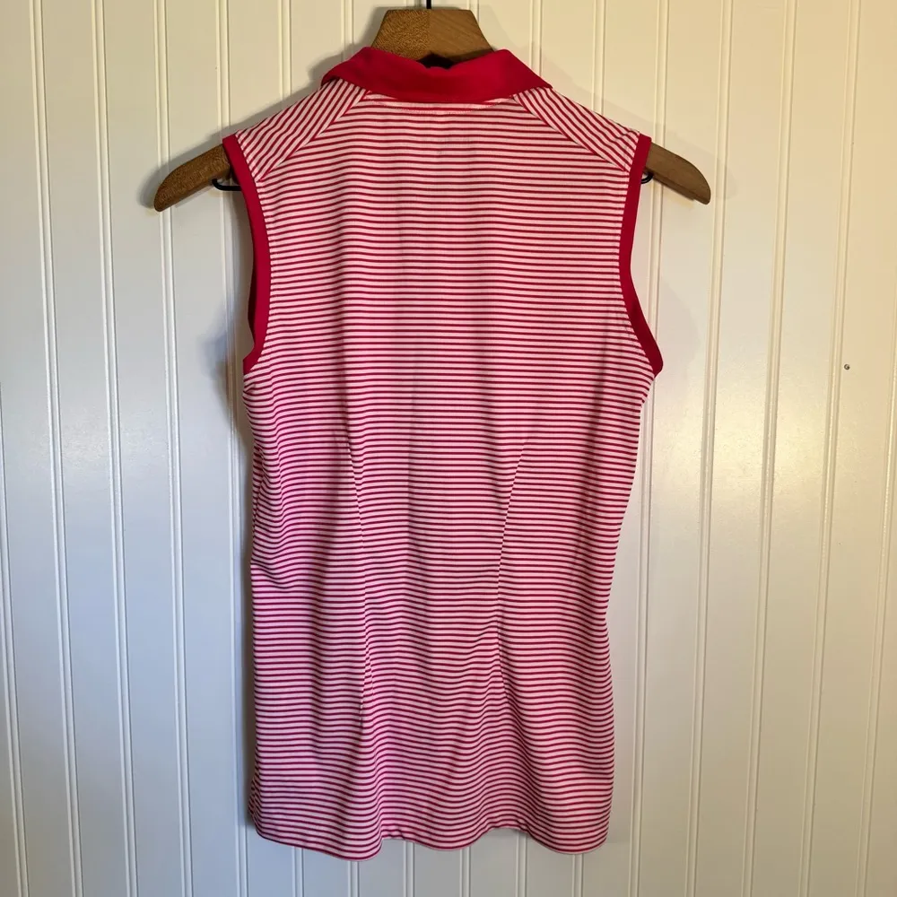 Nike Golf Dri-Fit Womens Victory Stripe Sleeveless Pink & White Polo Shirt Small - Image 4