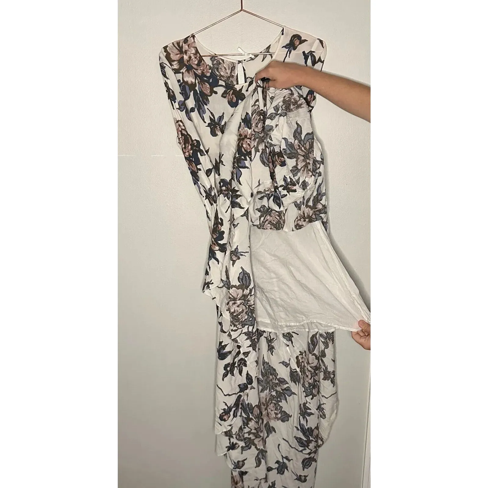 Free People First Kiss Maxi Dress Medium Sleeve Flowy Floral Scoop Neck White - Image 13