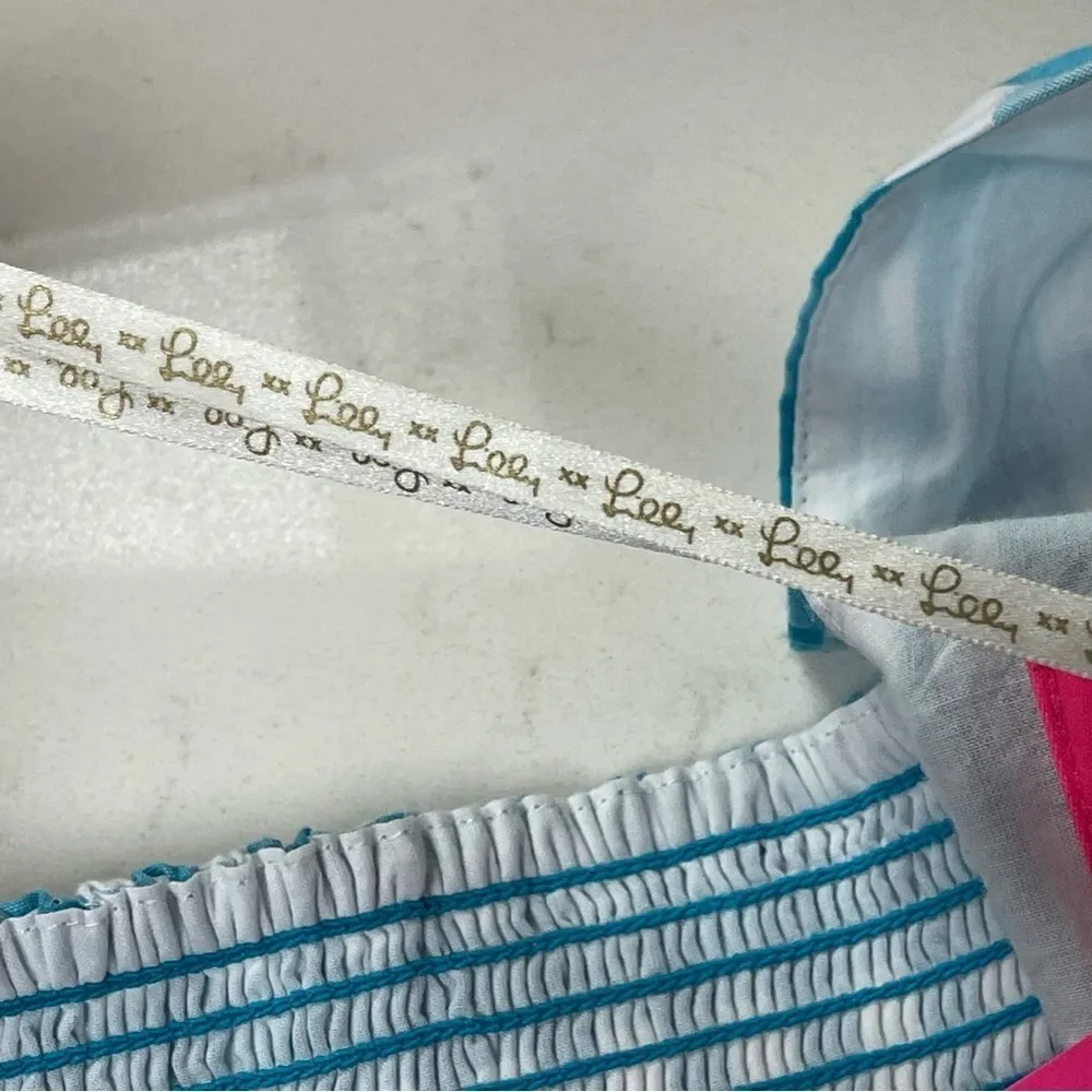 LILLY Pulitzer Sarafina Gingham Babydoll Cotton blend Top Blouse White blue  00 - Image 8