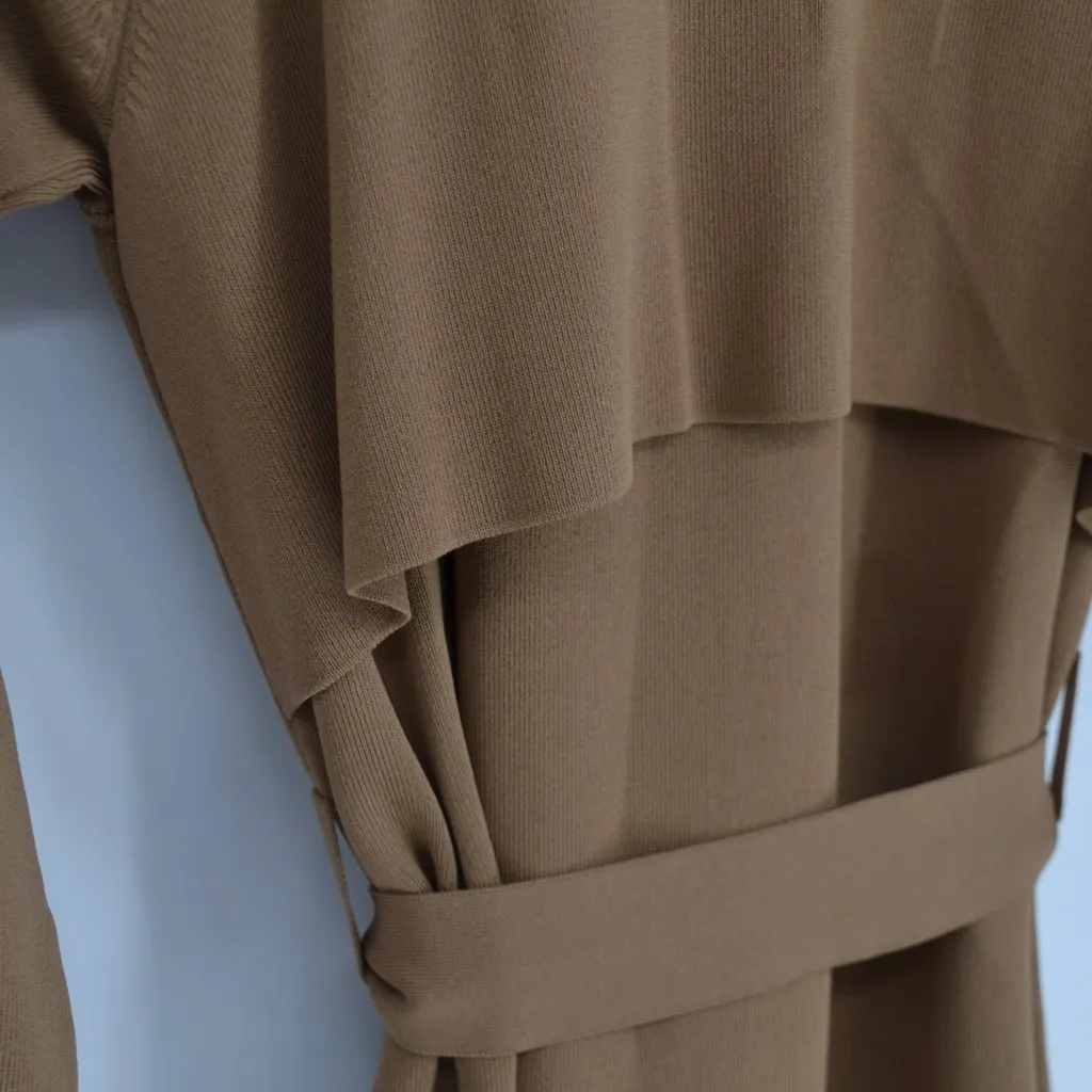 Massimo Dutti Belted Sweater Trench Coat Knit Longline in Camel Brown Women's S - Image 6