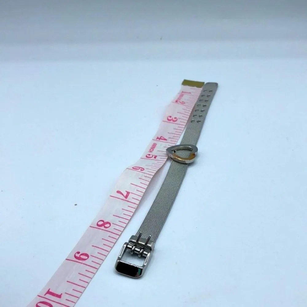 Silver& gold colored heart on silver mesh belt bracelet. - Image 4