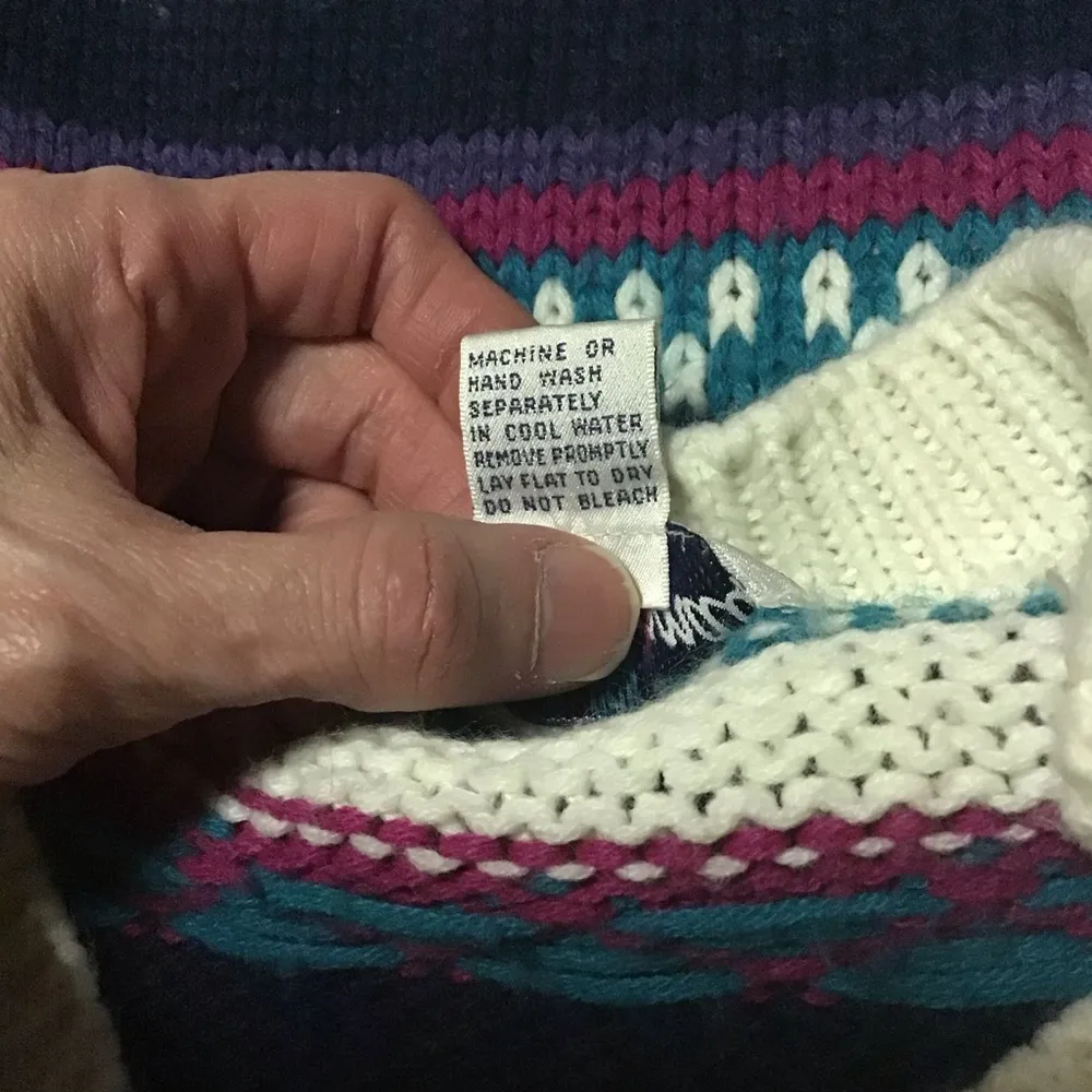 VTG 80s bright striped v neck sweater White Size M - Image 3