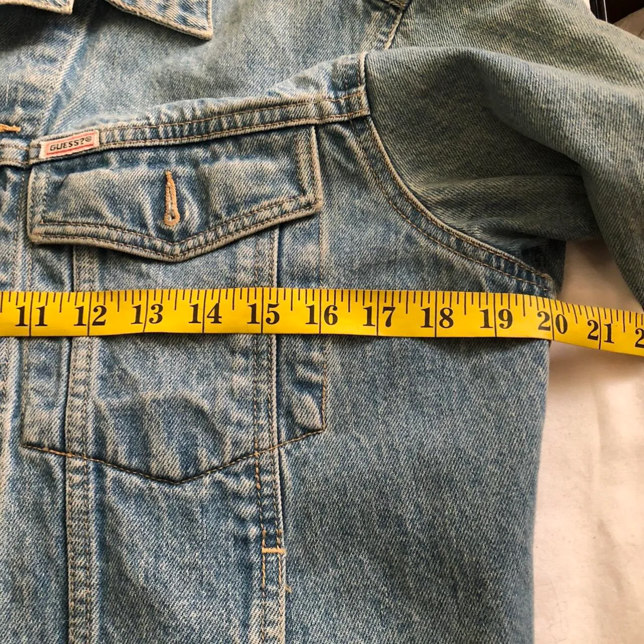 Vintage VTG Georges Marciano  light blue denim jacket faded wash-brown faded color tone. Size 6/S, measurements in pics - Image 6