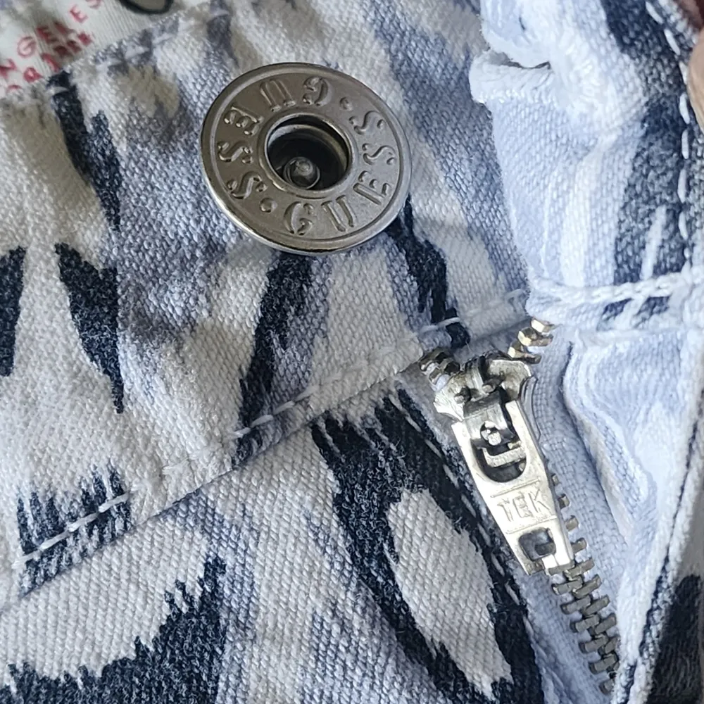 Guess Cut Off Blue and White Shorts - Image 3