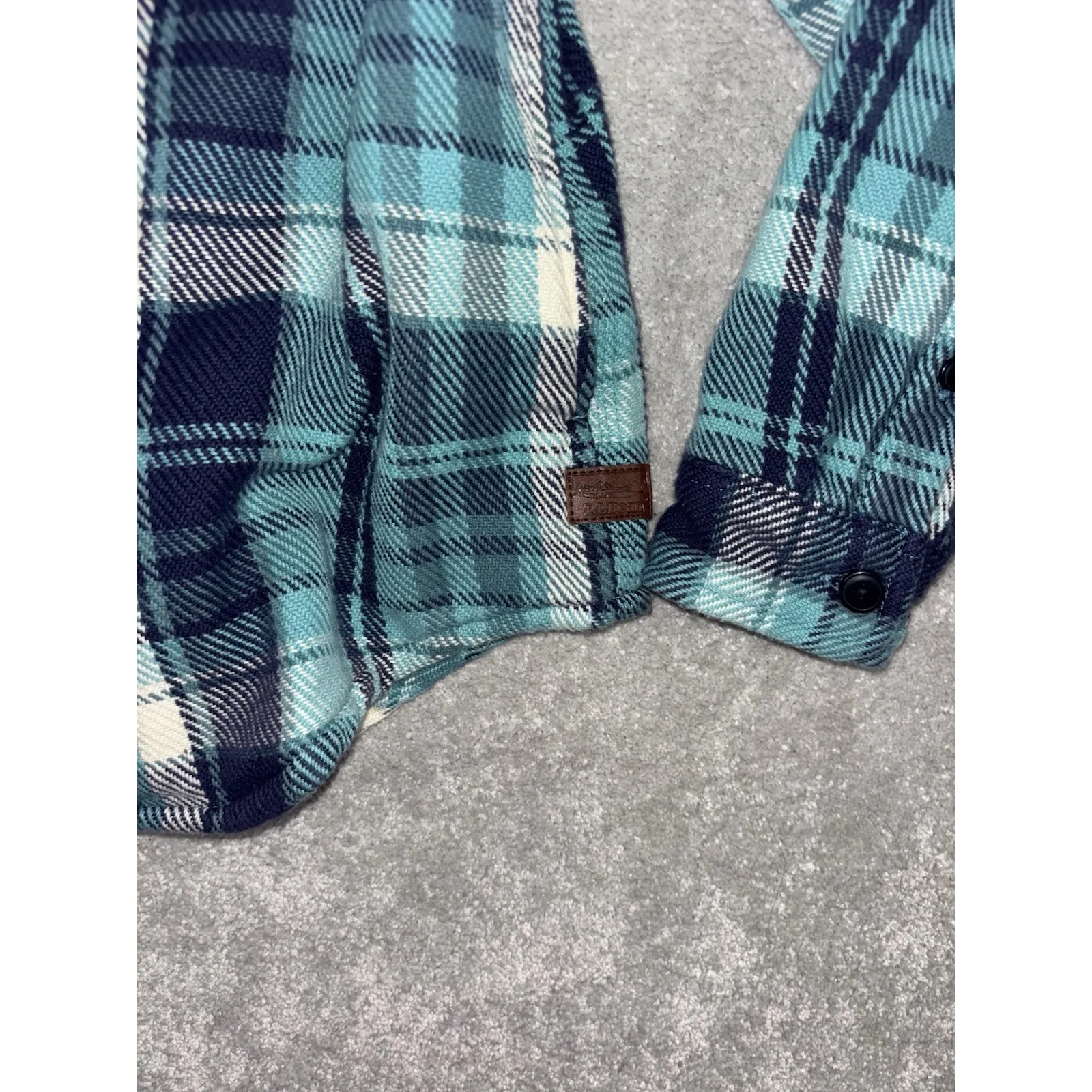 LL Bean 1912‎ Overshirt Teal Navy Plaid Heavy Shacket Size M Petite Blue - Image 6