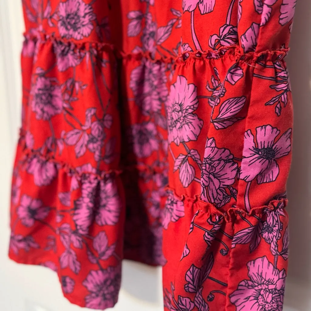 Band of Gypsies B.O.G. Collective Red & Pink Floral Flutter Sleeve Tie Dress XL - Image 4