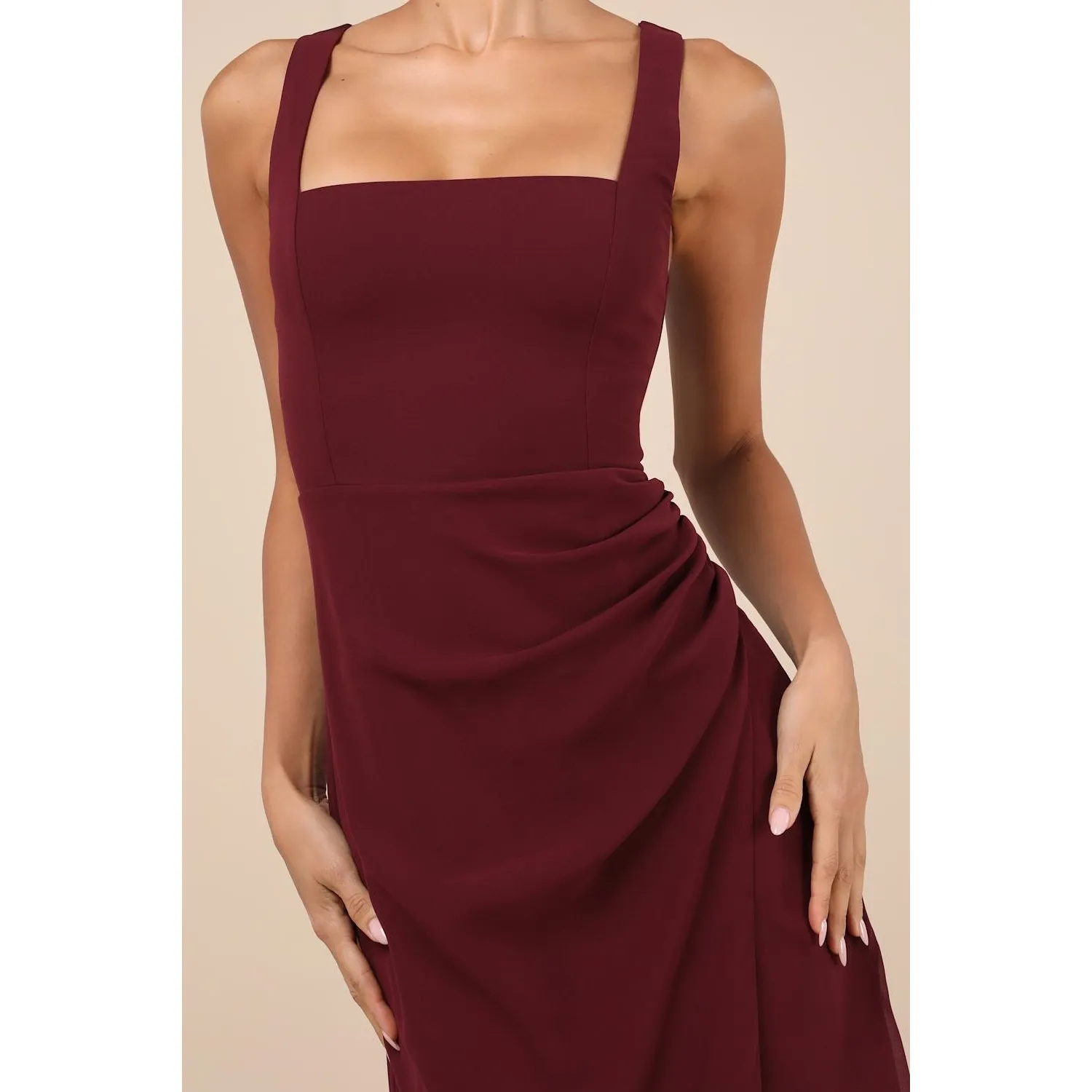 NWT Lulus Glamorous Disposition Burgundy Ruched Maxi Dress Bridesmaid Gala Sz M - Image 4