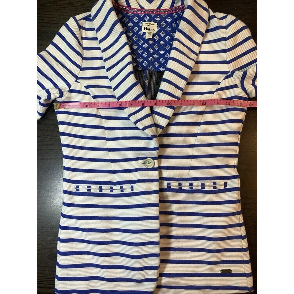 Hatley Nautical Striped Jacket Blazer Womens Small Stretch Preppy Country‎ Club Blue - Image 7