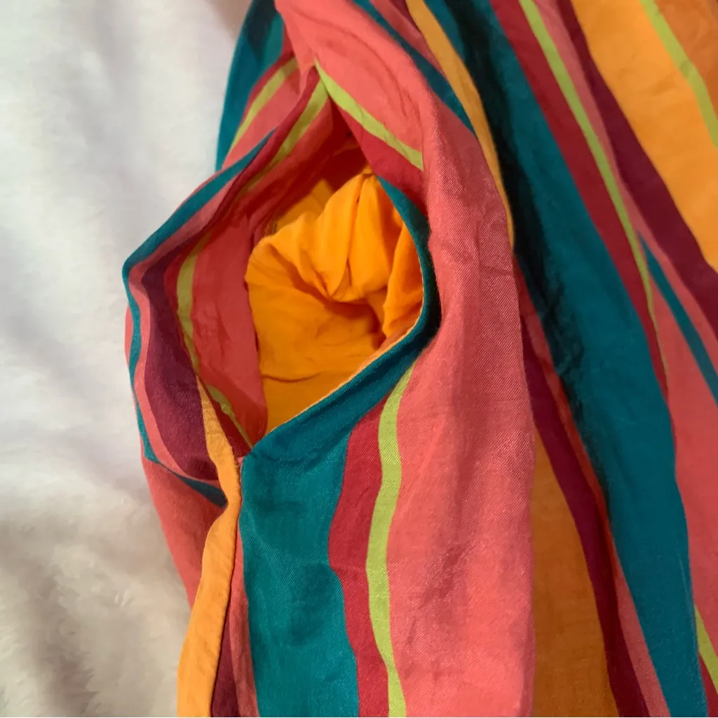 Farm Rio size XS Anthropologie rainbow Colorful Striped Midi Dress square pink - Image 11