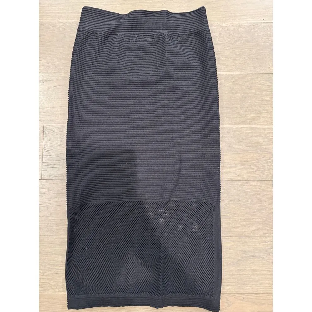 BCBGeneration Black Bondage Ribbed Mesh Stretch Pencil Midi Skirt Size M/L - Image 2