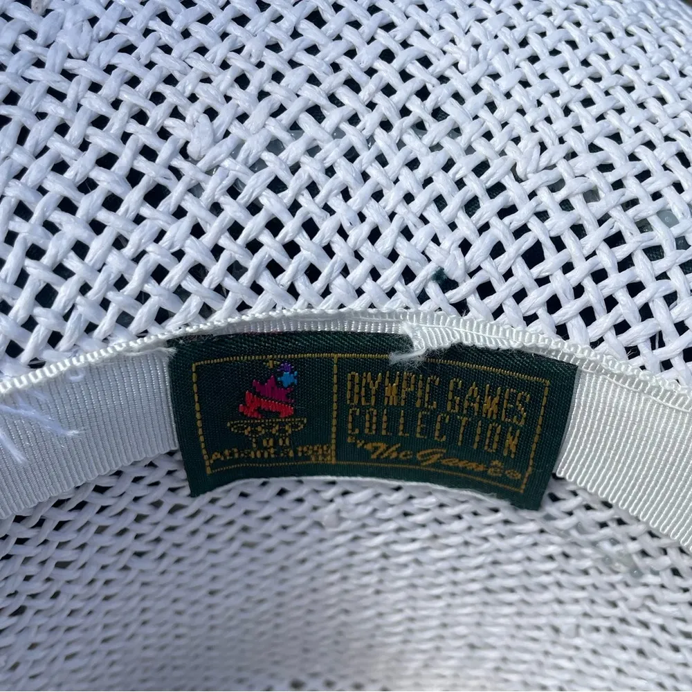 1996 Atlanta Olympics Straw Hat with Green Band & Original Stickers White - Image 2